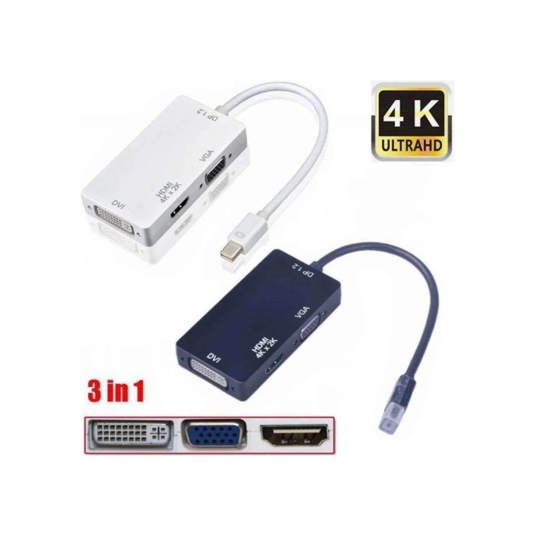 2 3 in 1 Mini DisplayPort/ thunderbolt Male to VGA/ DVI/HDMI 4K Cable Adapter - Image 1
